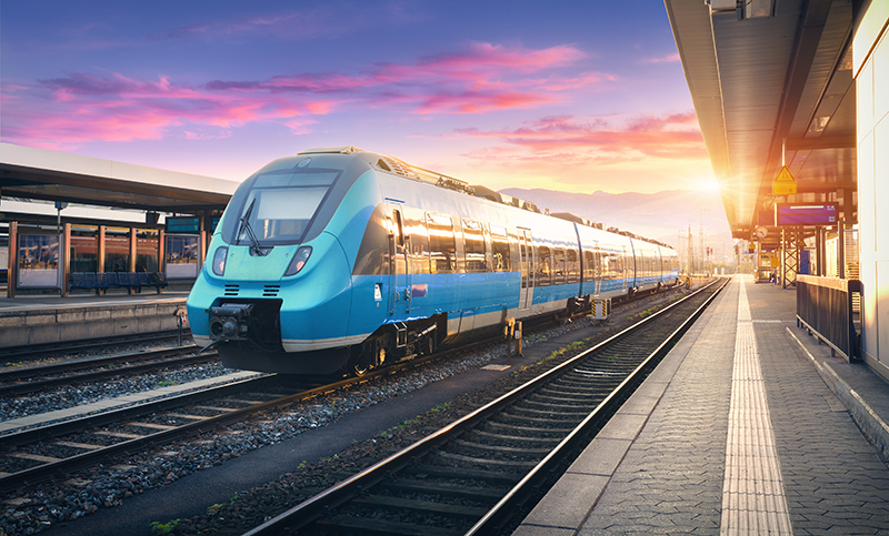 Modern high speed commuter train on the railway station