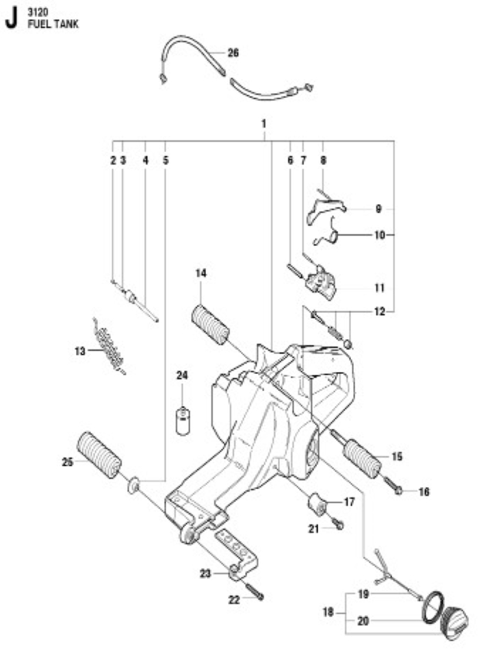 Husqvarna 3120 XP 36in Chainsaw Fuel Tank Assembly