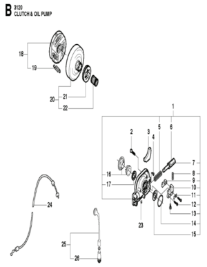 Husqvarna 3120 XP 36in Chainsaw Clutch & Oil Pump