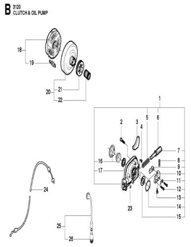Husqvarna 3120 XP 36in Chainsaw Clutch & Oil Pump