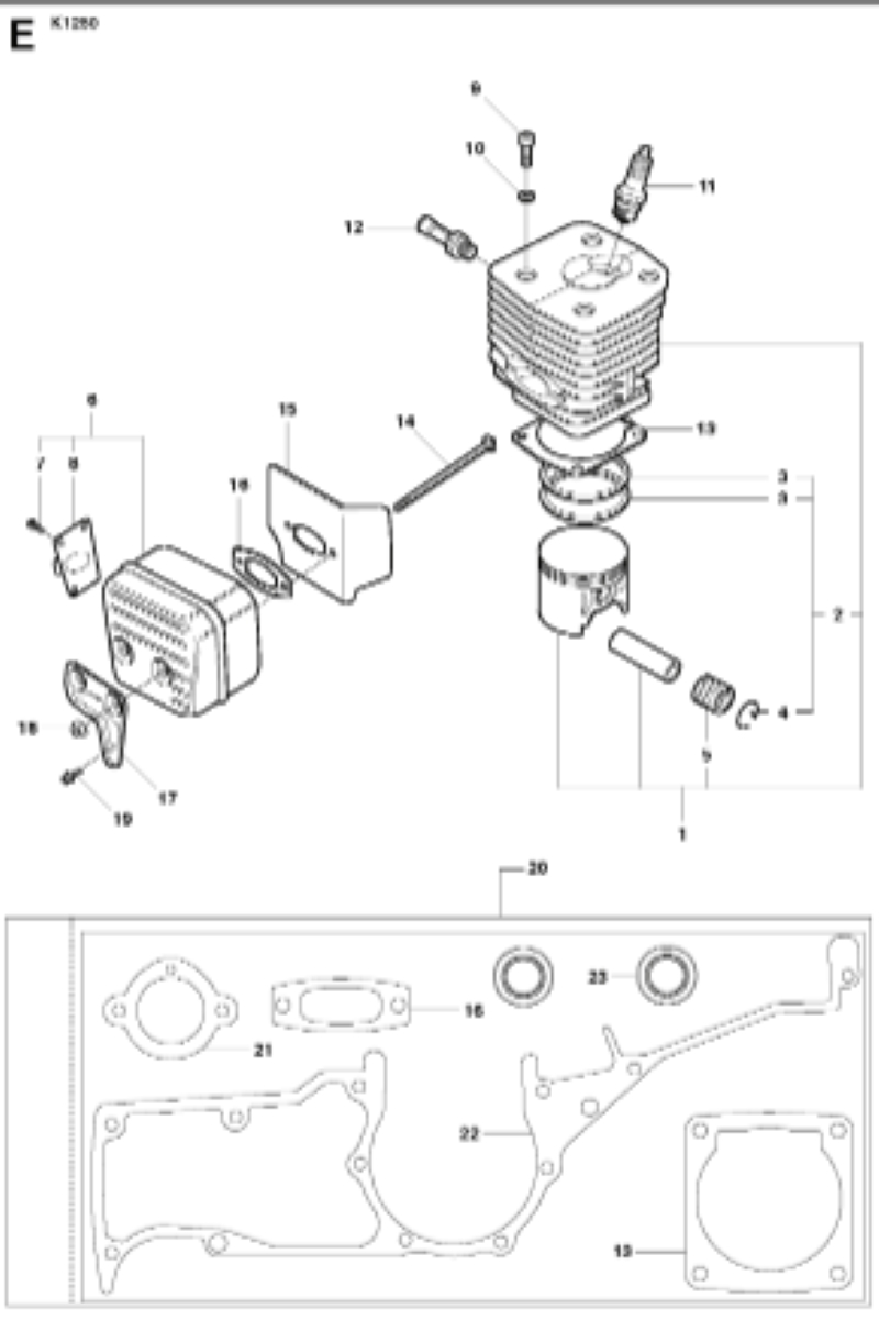 Husqvarna K1250 14in Rail Saw Cylinder Assembly