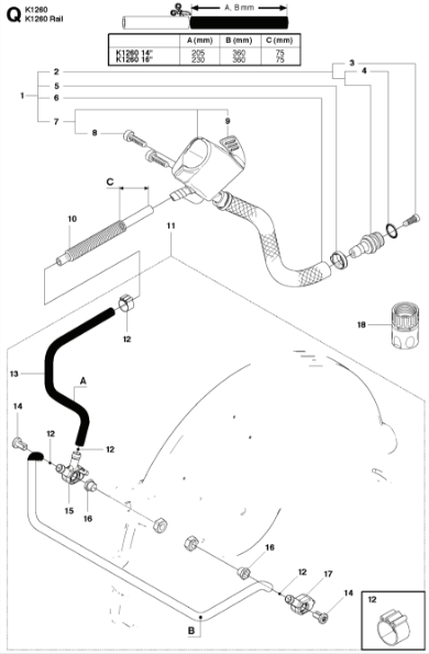 Husqvarna K1260 14inch Rail Saw Hose Kit