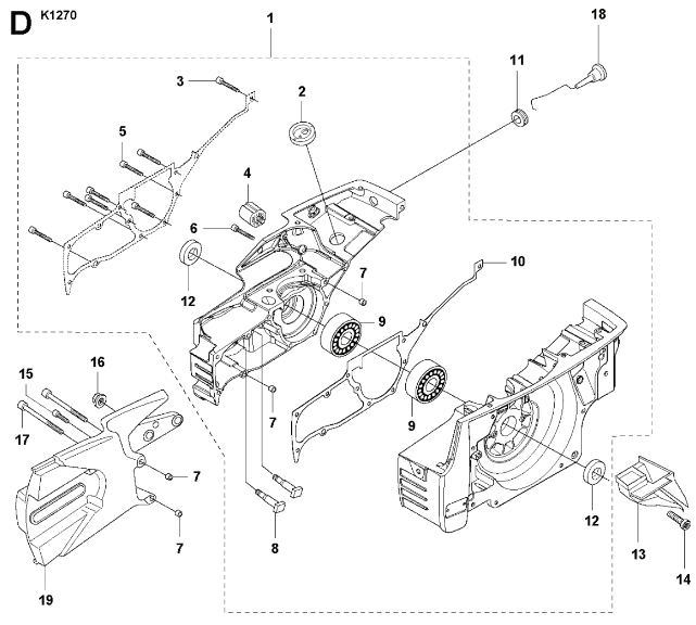 Husqvarna K1270 14in Rail Saw Crankcase Assembly
