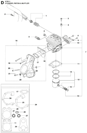 Husqvarna K760 12in 2-Stroke Disc Cutter Cylinder Piston & Muffler