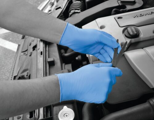 BLUE EXAMINATION GLOVE. SIZE – XL